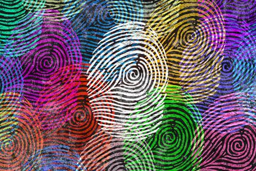 fingerprint background with multicolored swirls